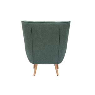 Fauteuil scandinave tissu effet velours texturé vert foncé et bois clair AVERY