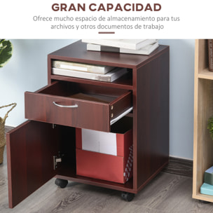 Cajonera de Escritorio con Ruedas, Cajonera de Oficina con Cajón, Compartimento, Puerta, Archivador Móvil para Estudio, Salón, 40x35x60 cm, Café Oscuro