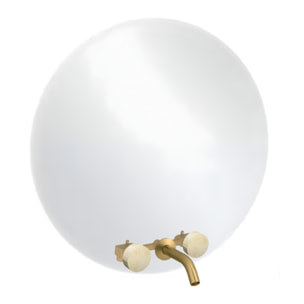 Miroir LED rond 3 trous + mélangeur lavabo encastré 3 trous Grands Boulevards marbré travertin sable et laiton brossé