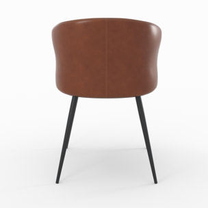 Chaise en cuir de buffle marron et pieds en métal noir - Anatole