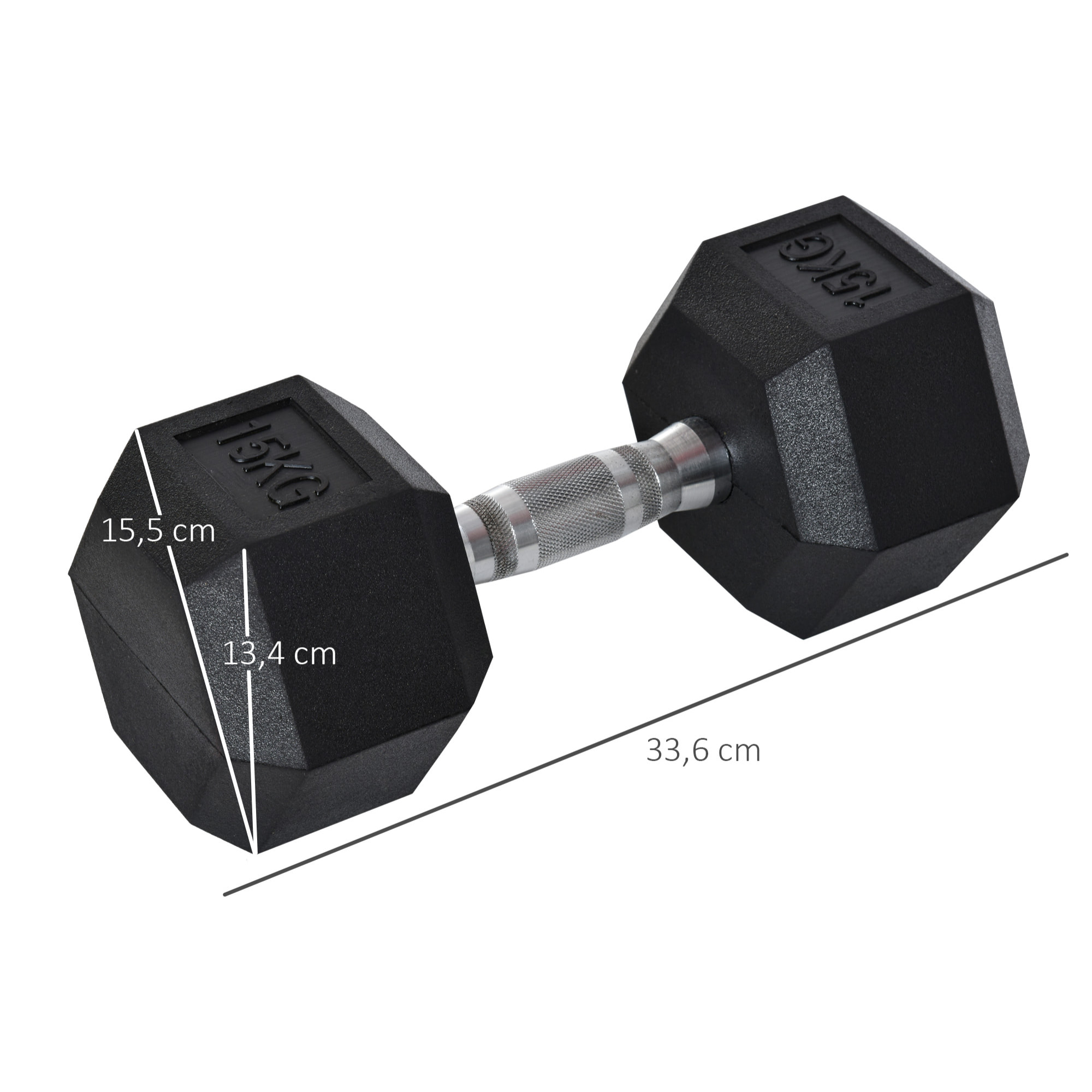 Mancuerna Hexagonal 15 KG Mancuerna con Barra de Conexión Metálica para Entrenamiento en Casa Gimnasio Oficina Negro y Plata