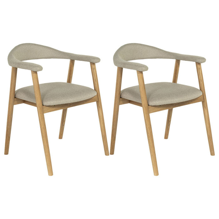 Lore - lot de 2 chaises en chêne massif et tissu - Bois / Beige