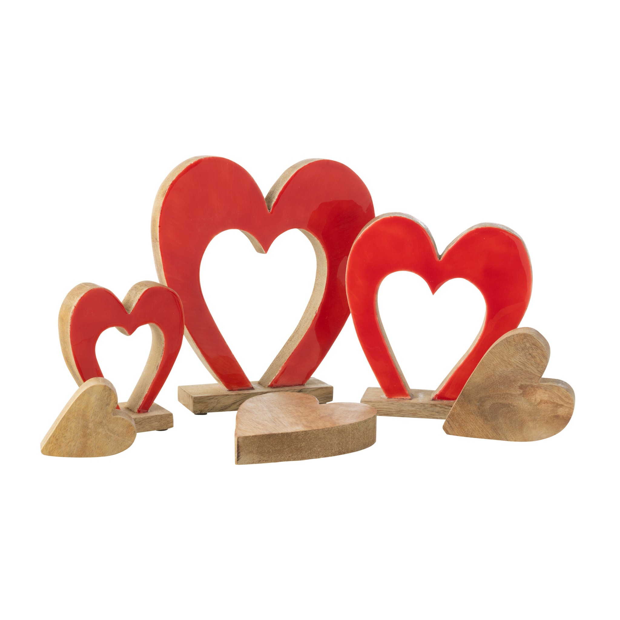 J-Line décoration Coeur Double Sur Pied - bois - rouge/naturel - large