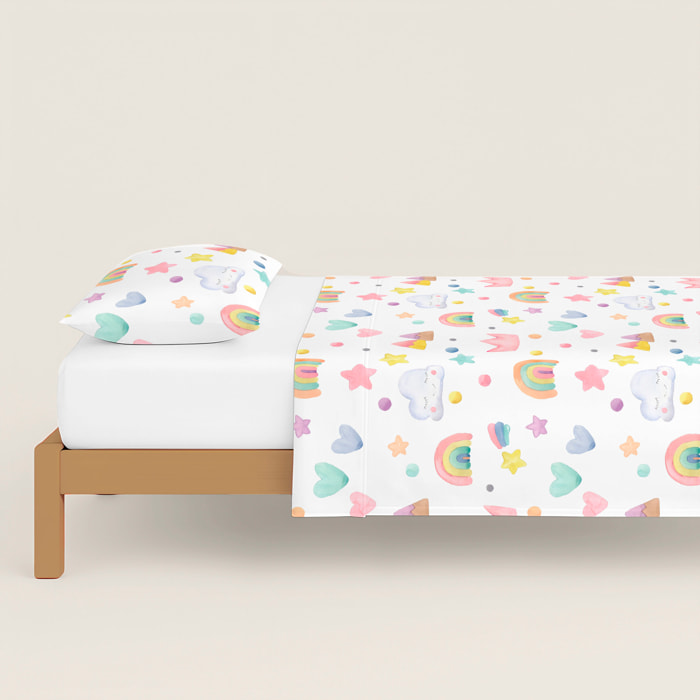 Cool Kids - Juego de Sábanas Estampadas - Infantil - Incluye 1 Funda de Almohada + 1 Sábana Bajera - 100% Algodón - Confetti
