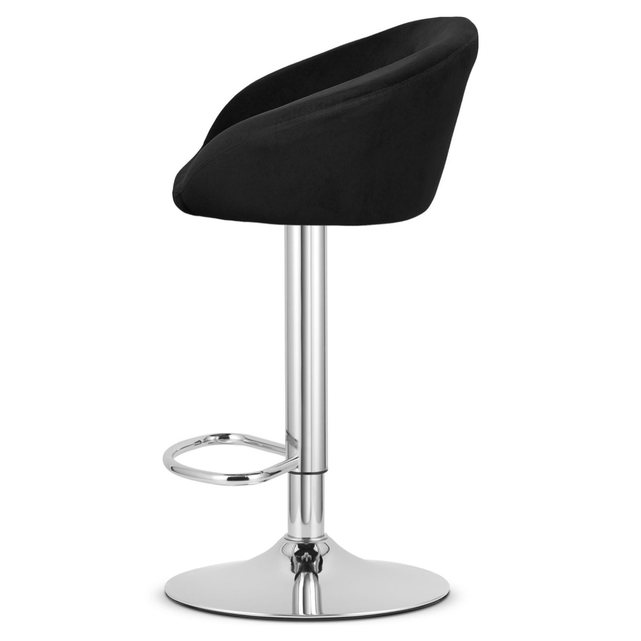 Sgabello da bar East in velluto nero con base cromata