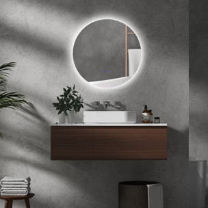 Miroir rond lumineux LED de salle de bain 70 cm avec éclairage interrupteur tactile système antibuée miroir mural LED à luminosité réglable 35 W gris