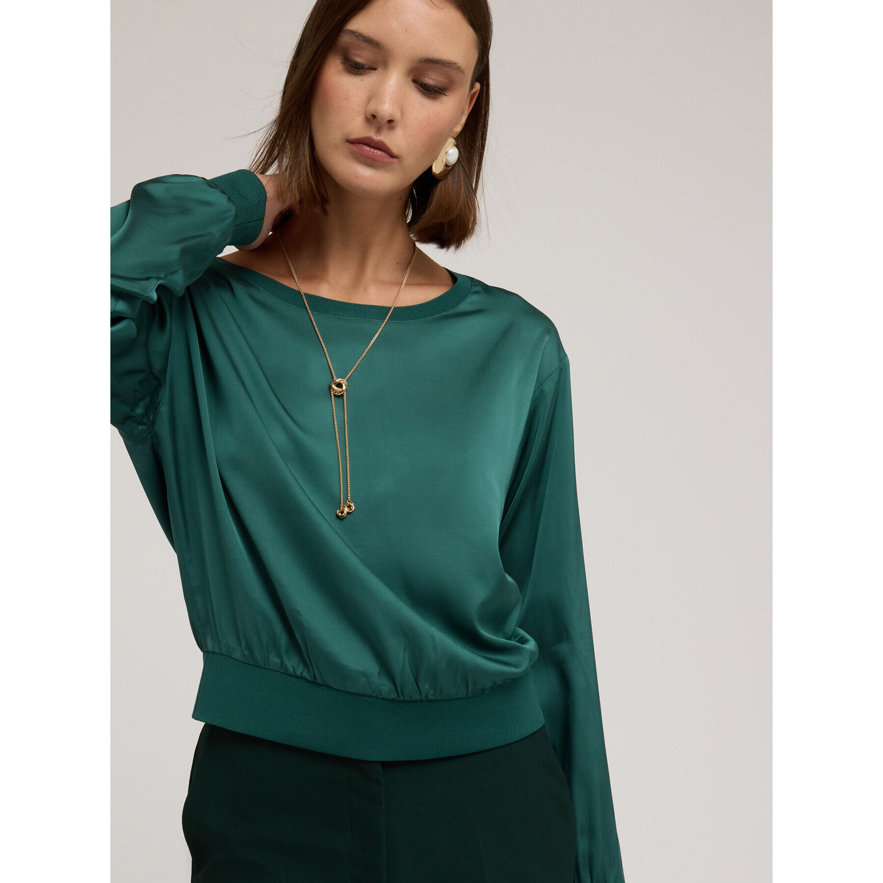 Motivi - Blusa en crepé de China con ajuste boxy - Verde