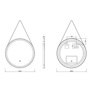 60x60 cm miroir suspendu rond avec éclairage LED et capteur, cadre en métal, noir (SATZREMLED60CE)