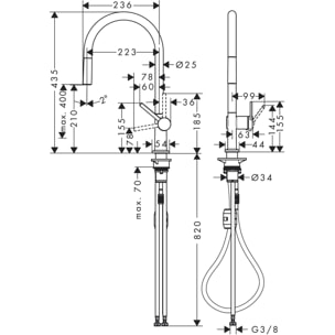 Mitigeur de cuisine 210, avec douchette extractible 1 jet chromé Talis M54