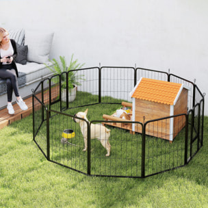 Parque para Perros de 12 Paneles, 68x80 cm, Corral Plegable para Perros Medianos con Puertas, Cierre y Estacas, para Interior y Exterior, Negro