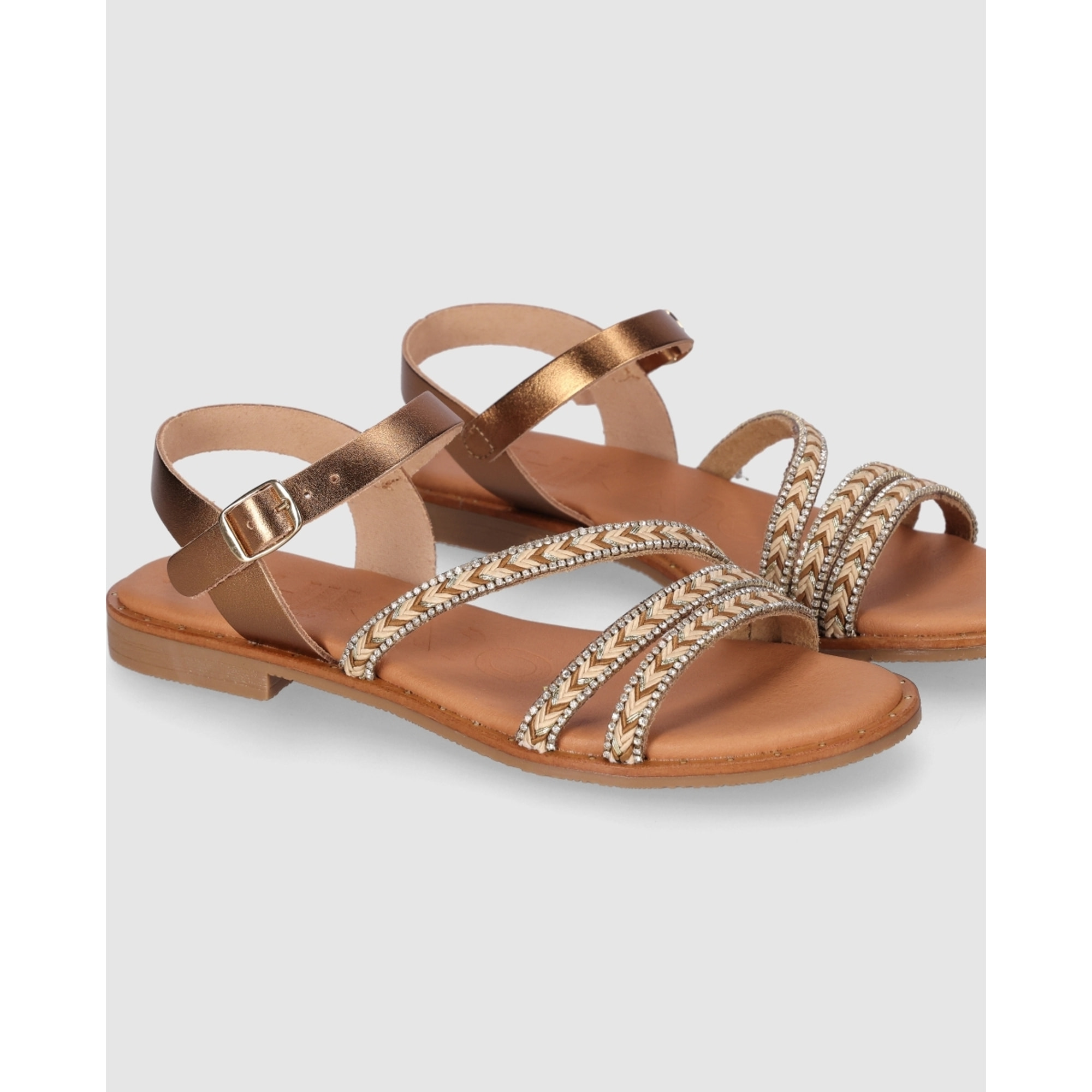 Sandalias de Piel - Bronce - Tacón: Bajo