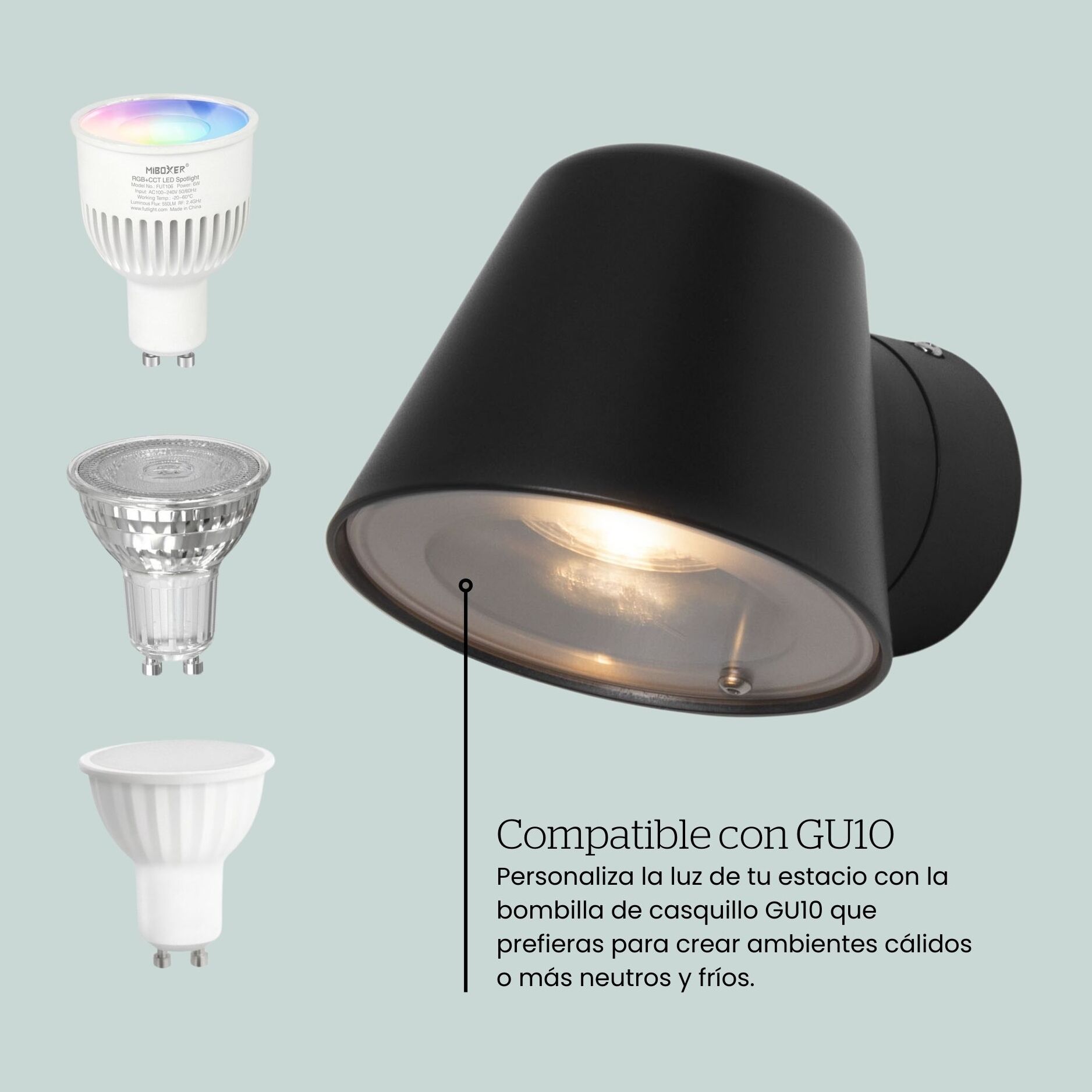 FORLIGHT Cone - Aplique de Pared Exterior de 1 Foco Orientable GU10 con IP54 de Color Negro