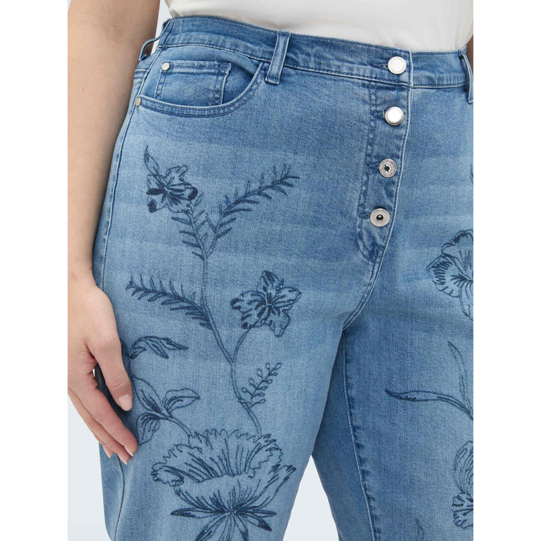 Fiorella Rubino - Jeans Barrell con bordado floral - Light - blue