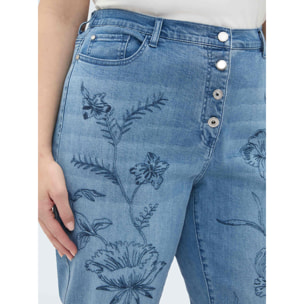 Fiorella Rubino - Jeans Barrell con bordado floral - Light - blue