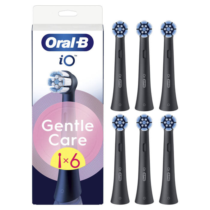 Oral-B Série iO Gentle Care Noir, Brossettes rondes de rechange Authentiques, Convient aux gencives sensibles, 6