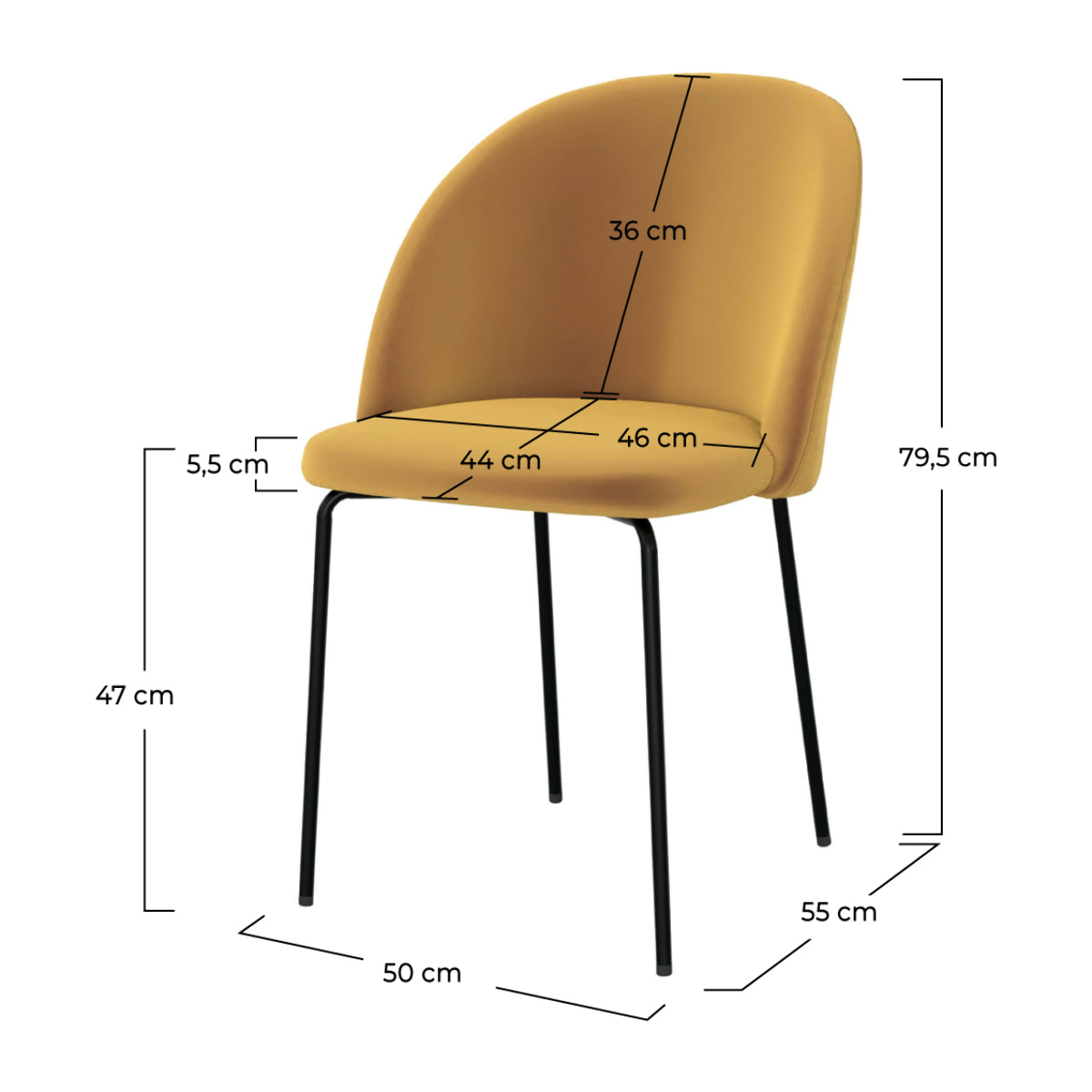 Chaise Karl en velours jaune moutarde (lot de 2)