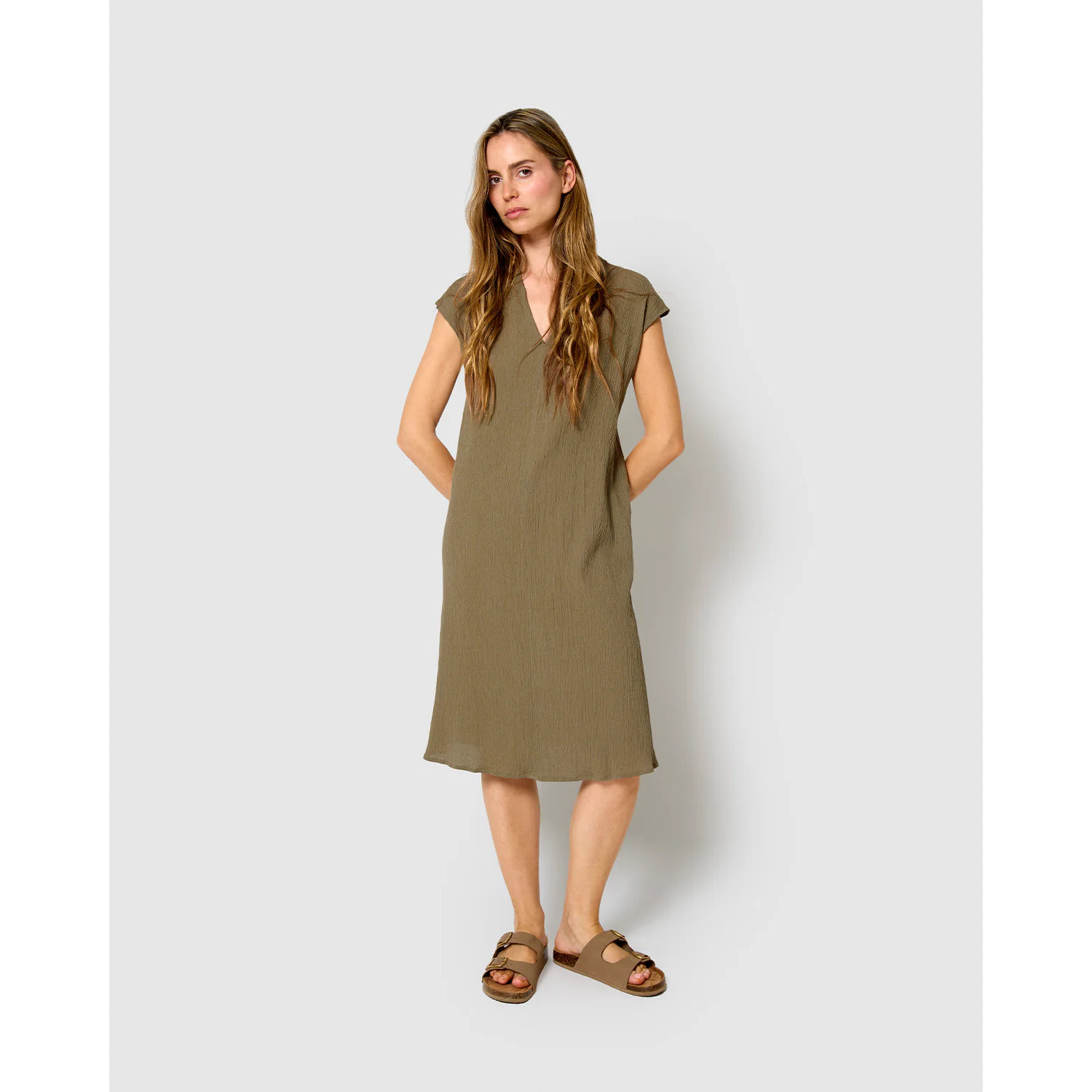 Vestido corto algodón lino verde cacería
