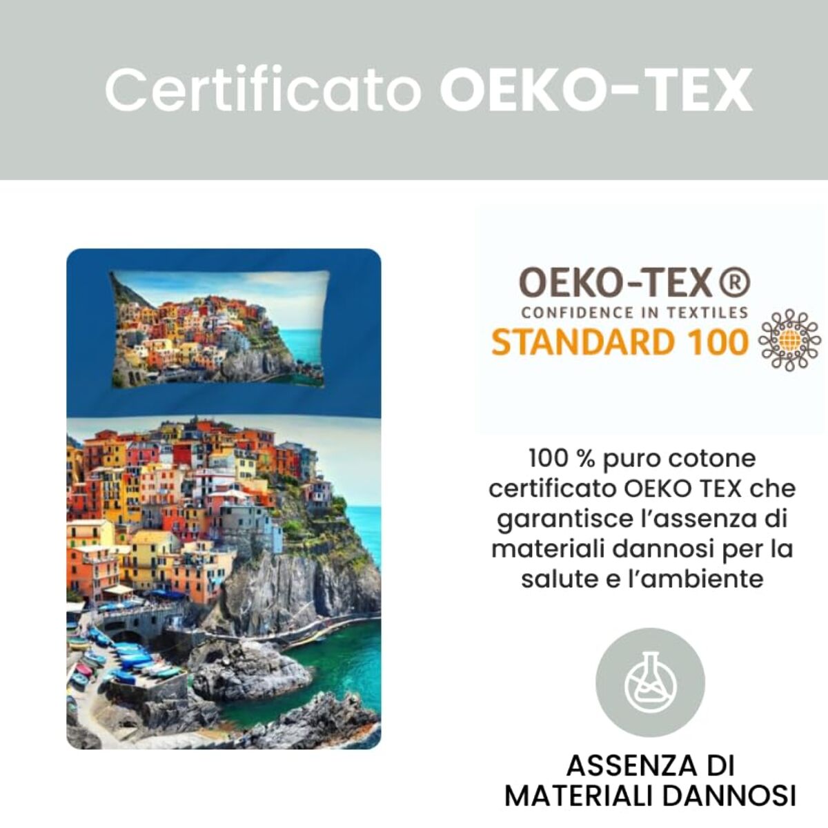 Completo lenzuola una piazza e mezza in cotone con stampa alta qualità, set letto con lenzuolo sopra, sotto con angoli e federa, morbido e traspirante per pelli sensibili, colori brillanti e durevoli, certificato OEKO-TEX, comfort quotidiano