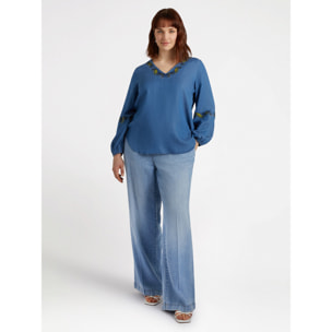 Fiorella Rubino - Blusa ricamata con fibre in TENCEL™ - Azzurro