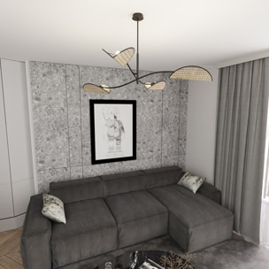 Lampada a sospensione Lotus in acciaio e tessuto effetto velluto