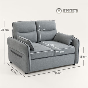 Canapé 2 places moderne haut dossier grand confort 2 coussins poche rangement velours gris