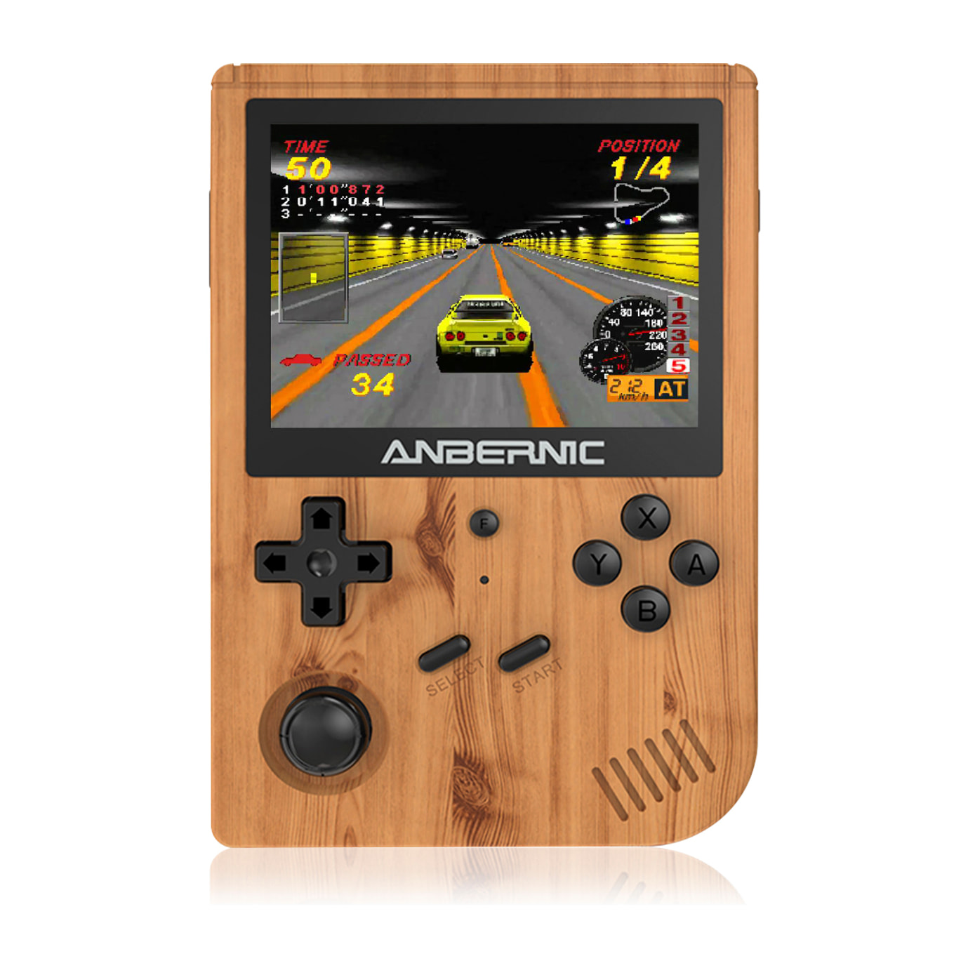 DAM Consola emulador multiplataforma RG351V. Pantalla 3,5" IPS; S.O. Linux, Quad-Core 1,5GHz, WiFi, 128GB. Miles de juegos preinstalados. 14x2,68x9,4 Cm. Color: Madera