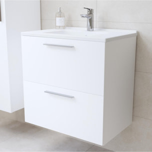 Mia ensemble meuble 59x61x39,5 cm avec miroir, lavabo et éclairage LED, Blanc brillant (MIASET60B)