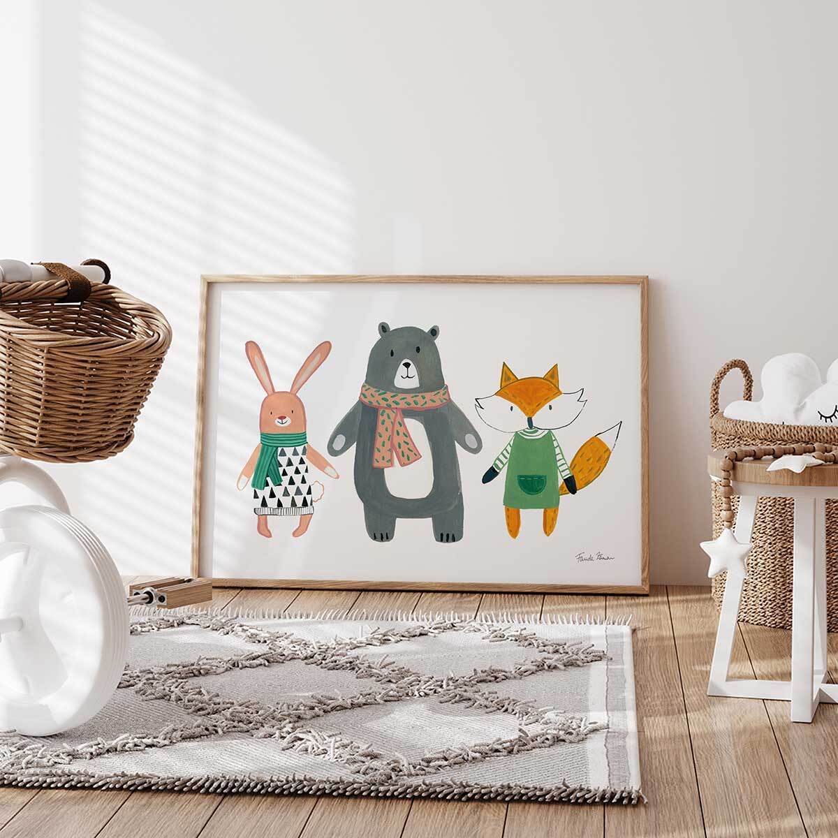 Affiche enfant copains de quartier  Affiche + cadre en bois - Chêne