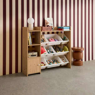Meuble de rangement enfant 9 bacs de rangement 4 étagères 1 porte SORA