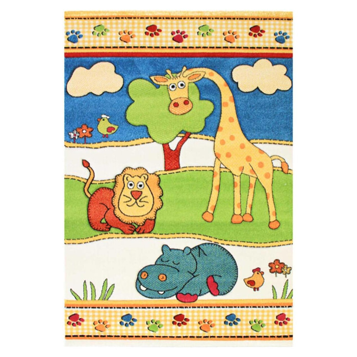 tapis chambre 160x230 tissé jaune rectangle motif enfant ANIMAUX