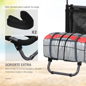 Carro Playa Plegable, Carro Transporte con Grandes Ruedas de 30 cm para Todo Terreno, con Bolsillo de Malla y Mango Telescópica de Aluminio, para Jardín, Campaña, Compra, Carga 150 kg, Gris