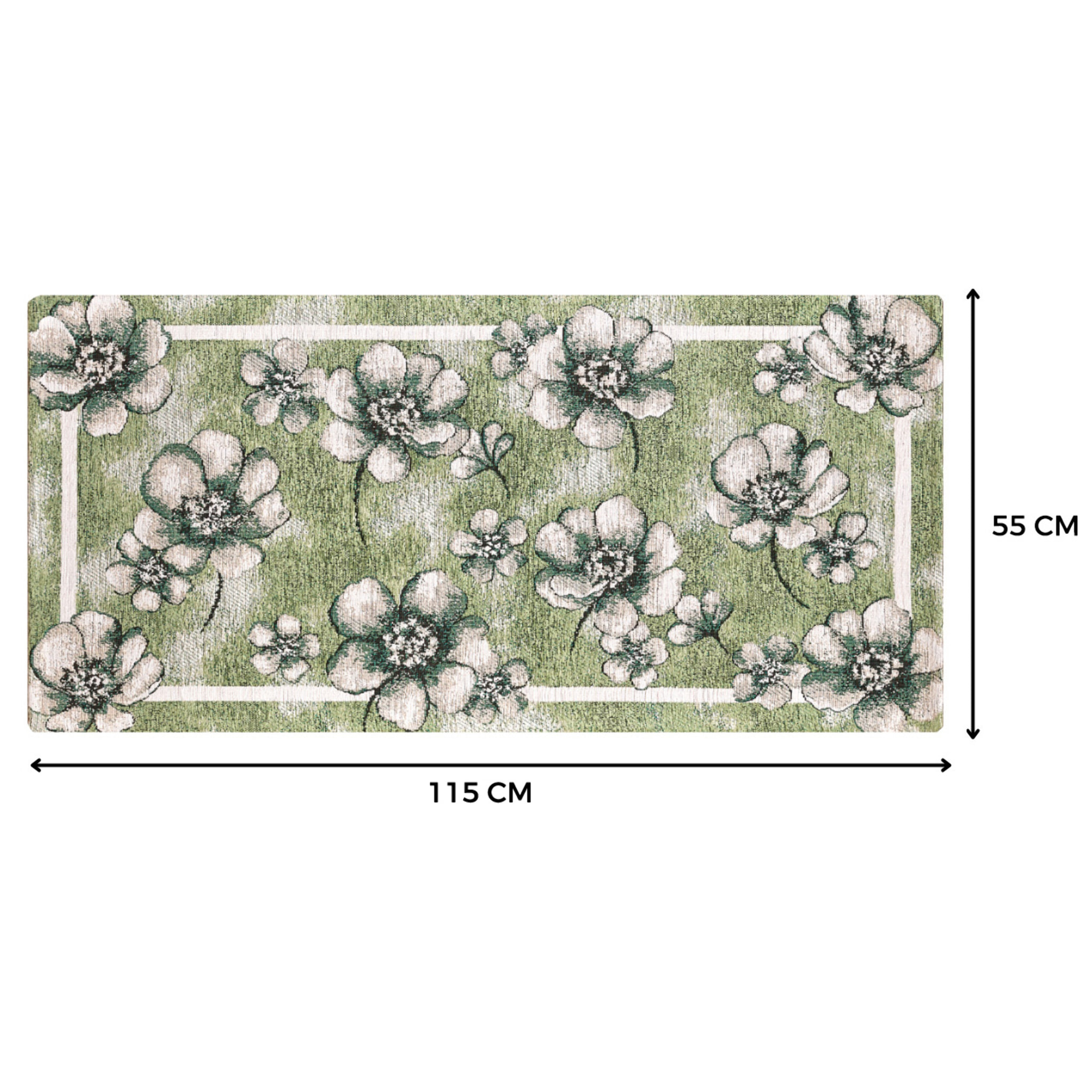 Tappeto Jacquard Ideale Cucina Ingresso Made In Italy Antiscivolo, Lavabile, Morbido Disegno Emily Verde By Suardi