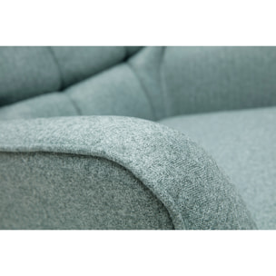 Fauteuil scandinave en tissu vert de gris et bois clair AVERY