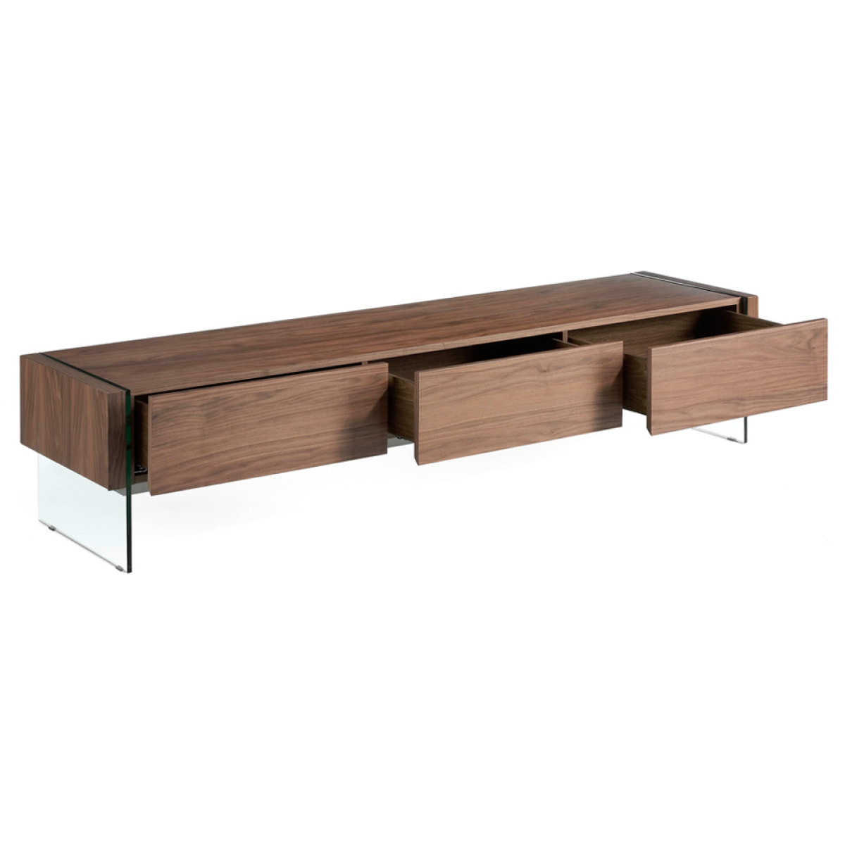 Mueble TV de nogal y cristal 188x45x39cm