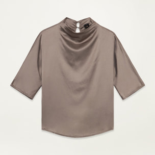 Oltre - Blusa a lupetto in raso - Grigio