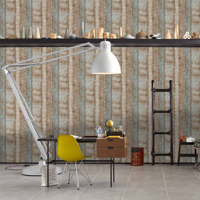 Papier peint imprimé tôle avec rivets - Beige