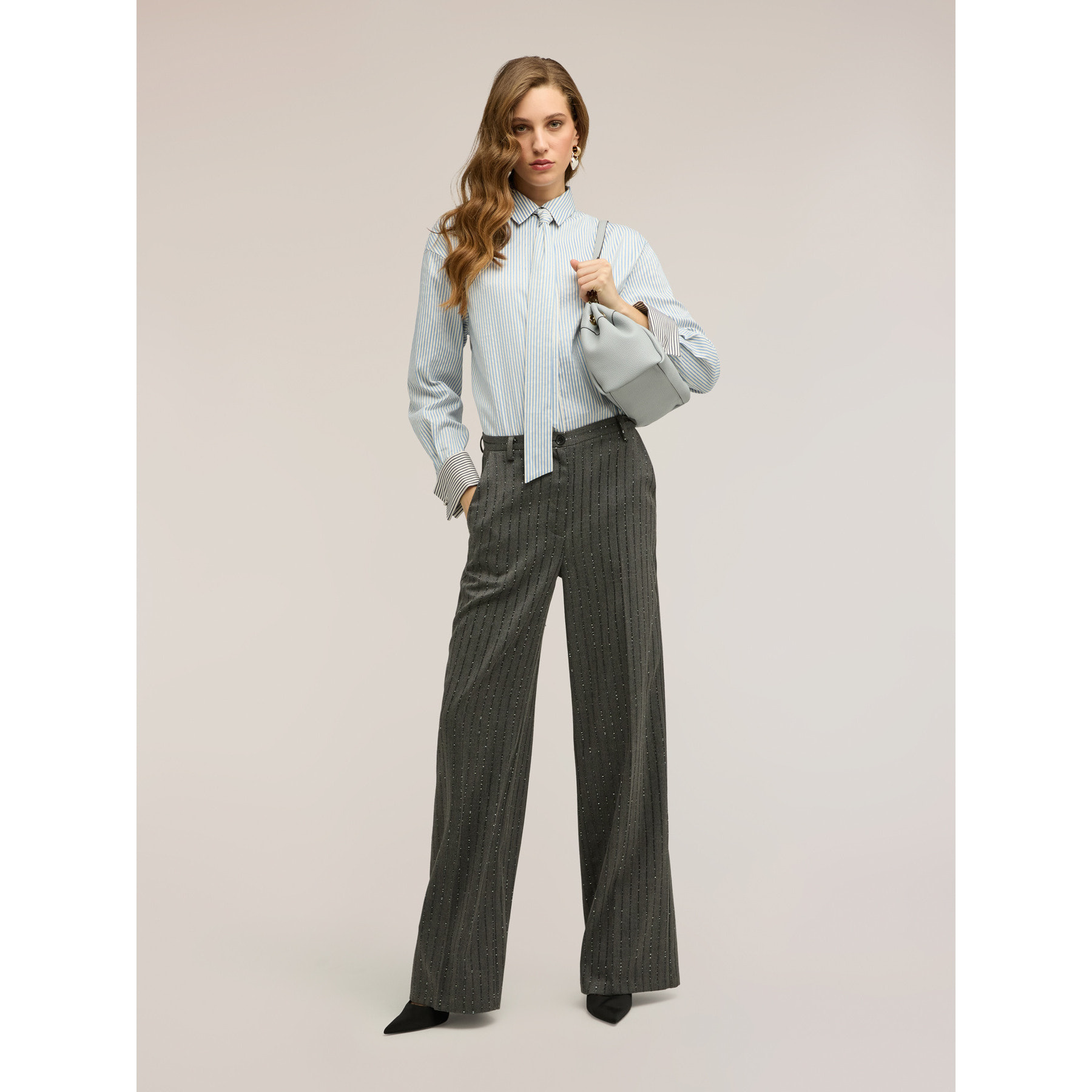 Motivi - Camisa de popelín a rayas con corbata - Light - blue