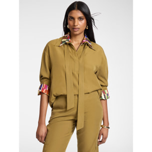 Elena Mirò - Camisa mezcla de lino con fajín - Marrón