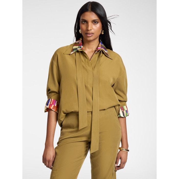 Elena Mirò - Camisa mezcla de lino con fajín - Marrón