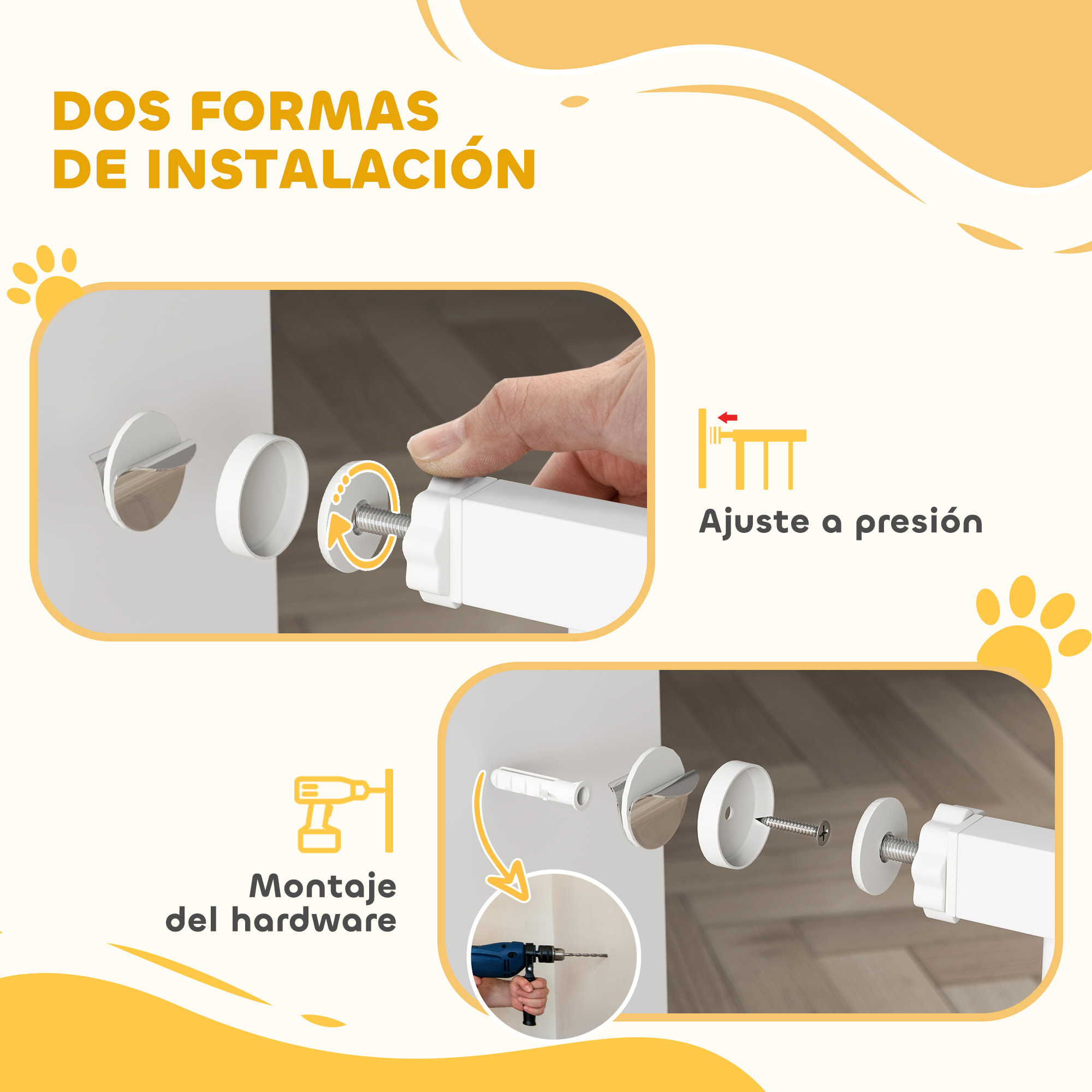 Barrera para Perros Puerta para Perros con Ancho Ajustable 76-104 cm Barrera de Seguridad para Perros con 2 Extensiones Doble Bloqueo y Puerta Pequeña para Escaleras y Puertas Blanco
