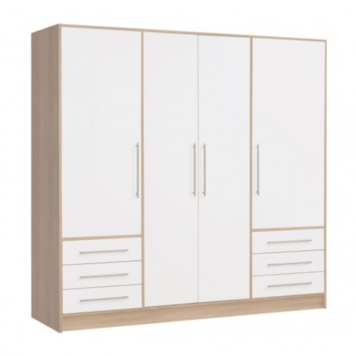 Armoire dressing 4 portes décor blanc et chêne sonoma - VENUS