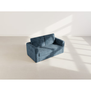 Marilia - Canapé 2 places convertible déplimousse en velours texturé - Bleu