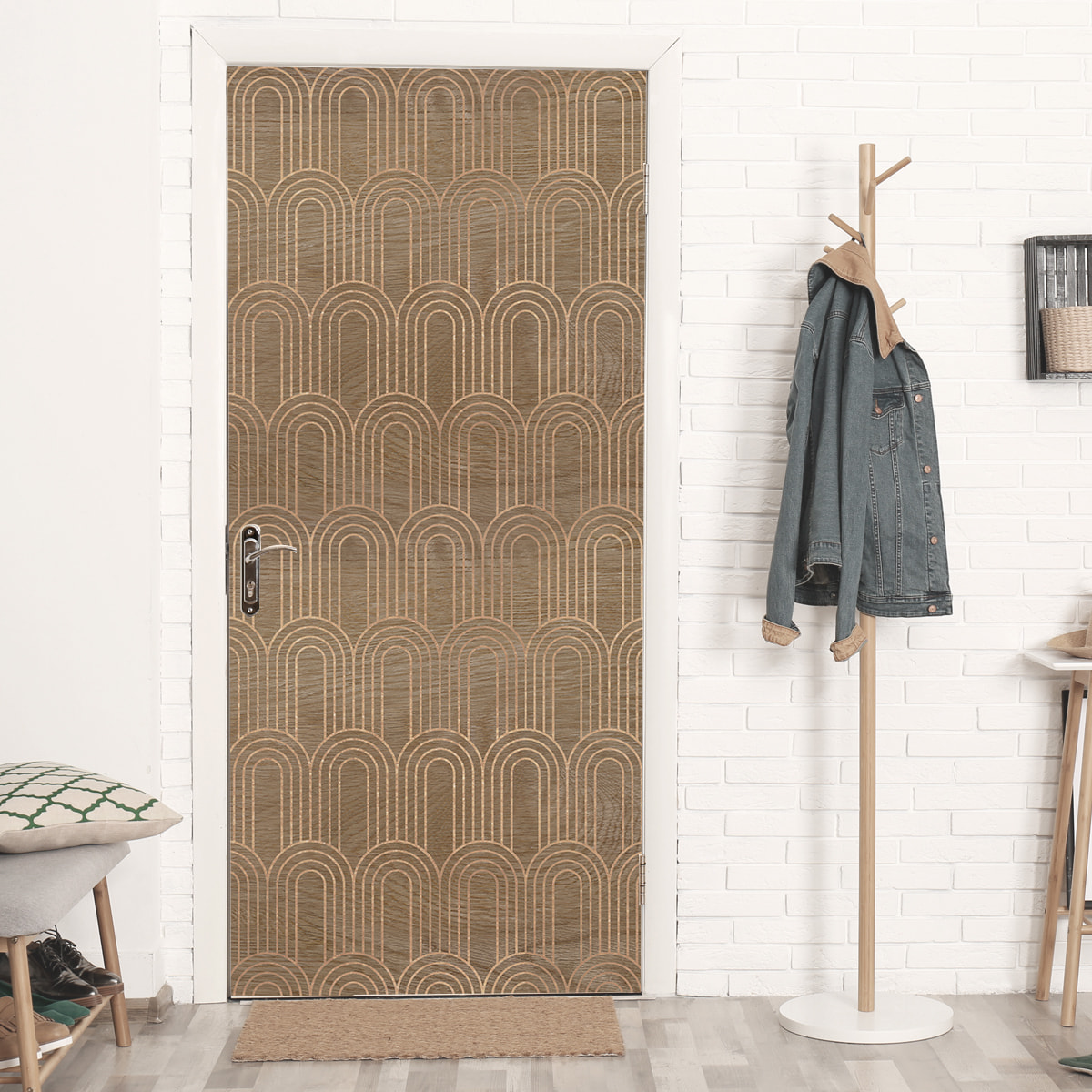 Stickers adhesivos de CERAMIKO - Madera con arcos dorados 65x100