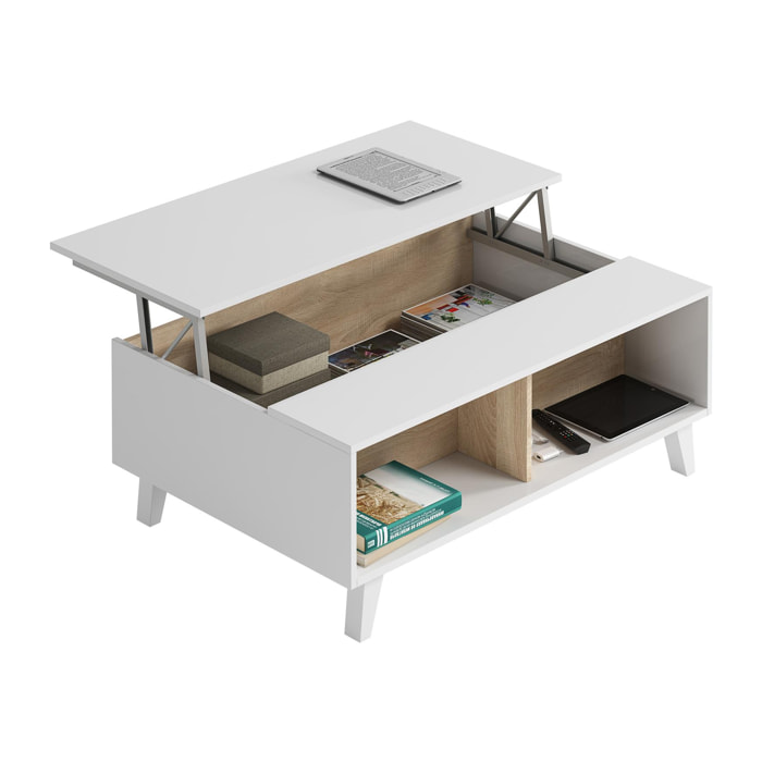 Mesa centro elevable kira blanco/roble