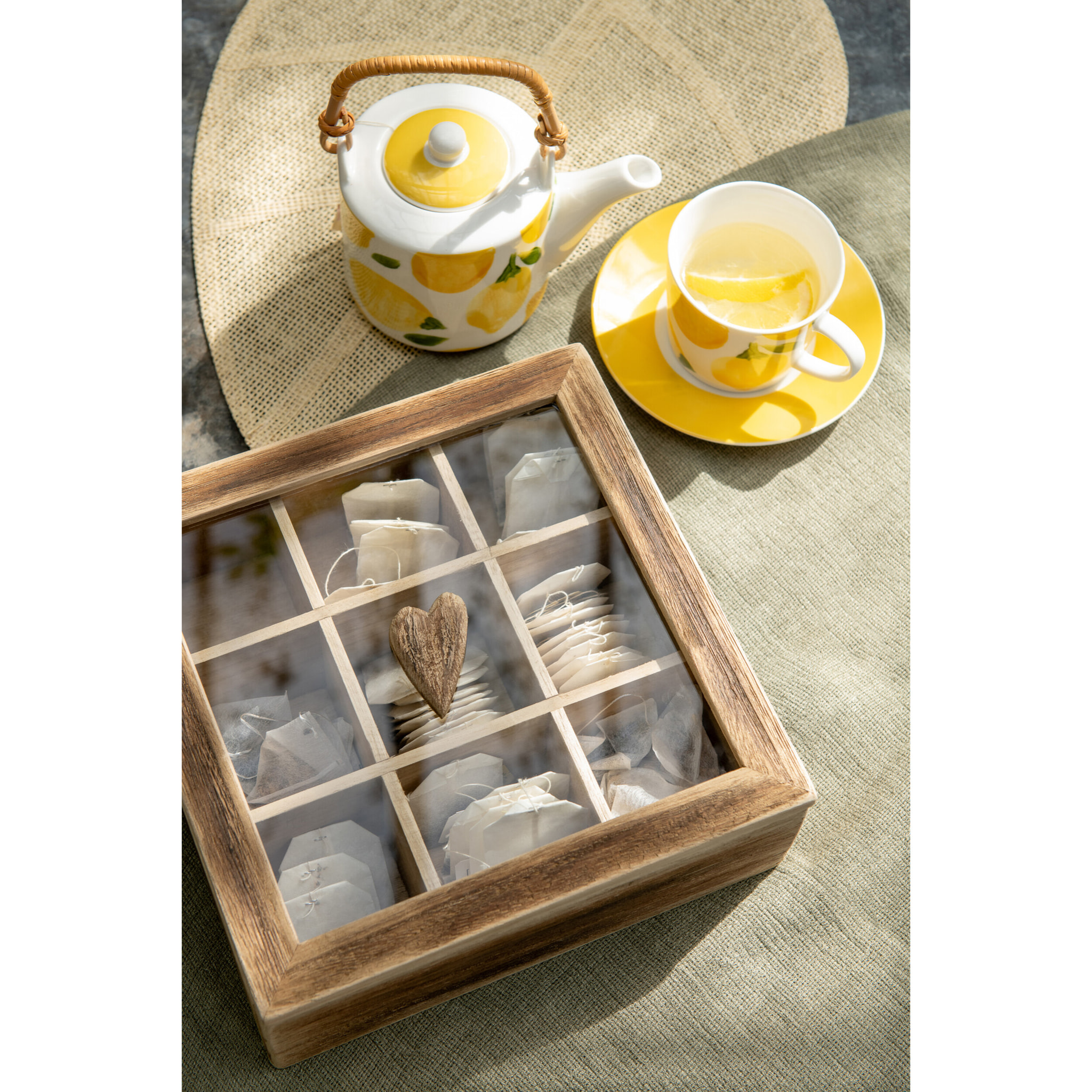 J-Line Tasse + Sous-tasse Citron - céramique - blanc/jaune - small - set de 4