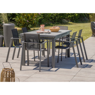 VENISE - Ensemble repas de jardin 6 places en aluminium gris anthracite