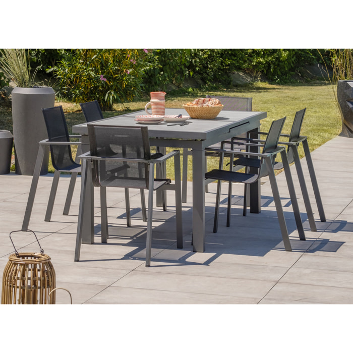 VENISE - Ensemble repas de jardin 6 places en aluminium gris anthracite