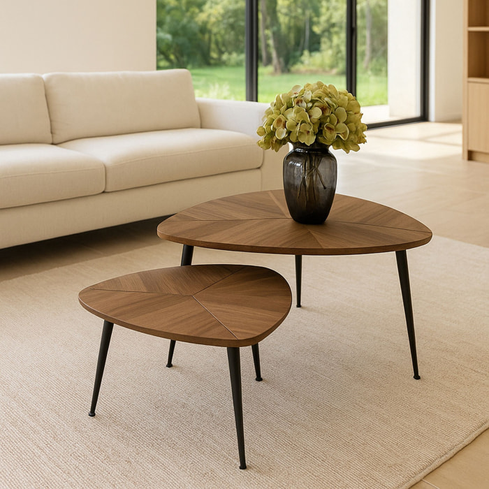 Set de 2 tables gigognes en fibre de bois D48cm et d70cm COBRA