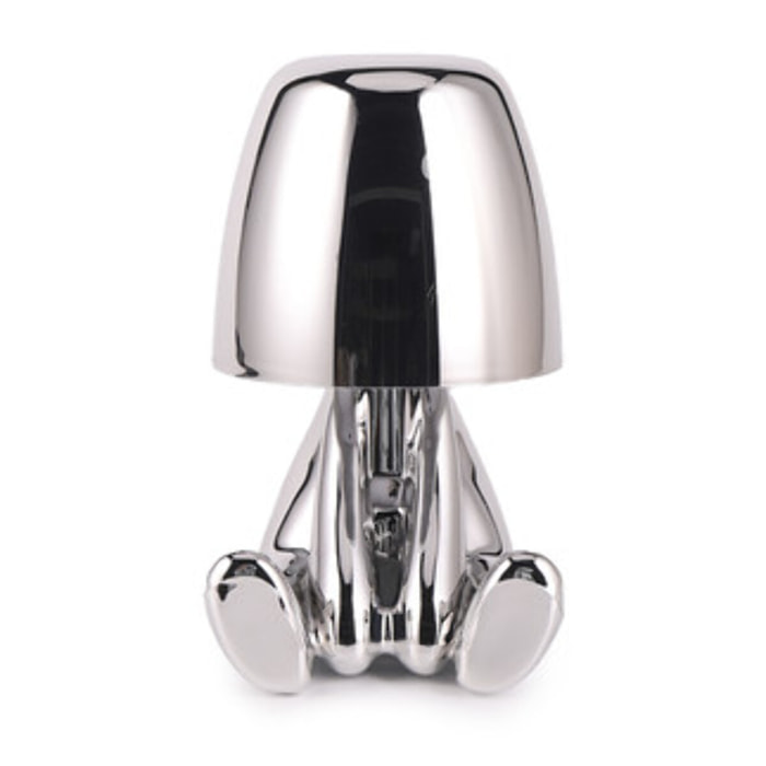 Lampada LED Sitting Kid ricaricabile USB, lampada da tavolo design moderno oro o argento, luce dimmerabile 3 colori, lampada wireless decorativa per camera comodino salotto ufficio e ambienti luxury