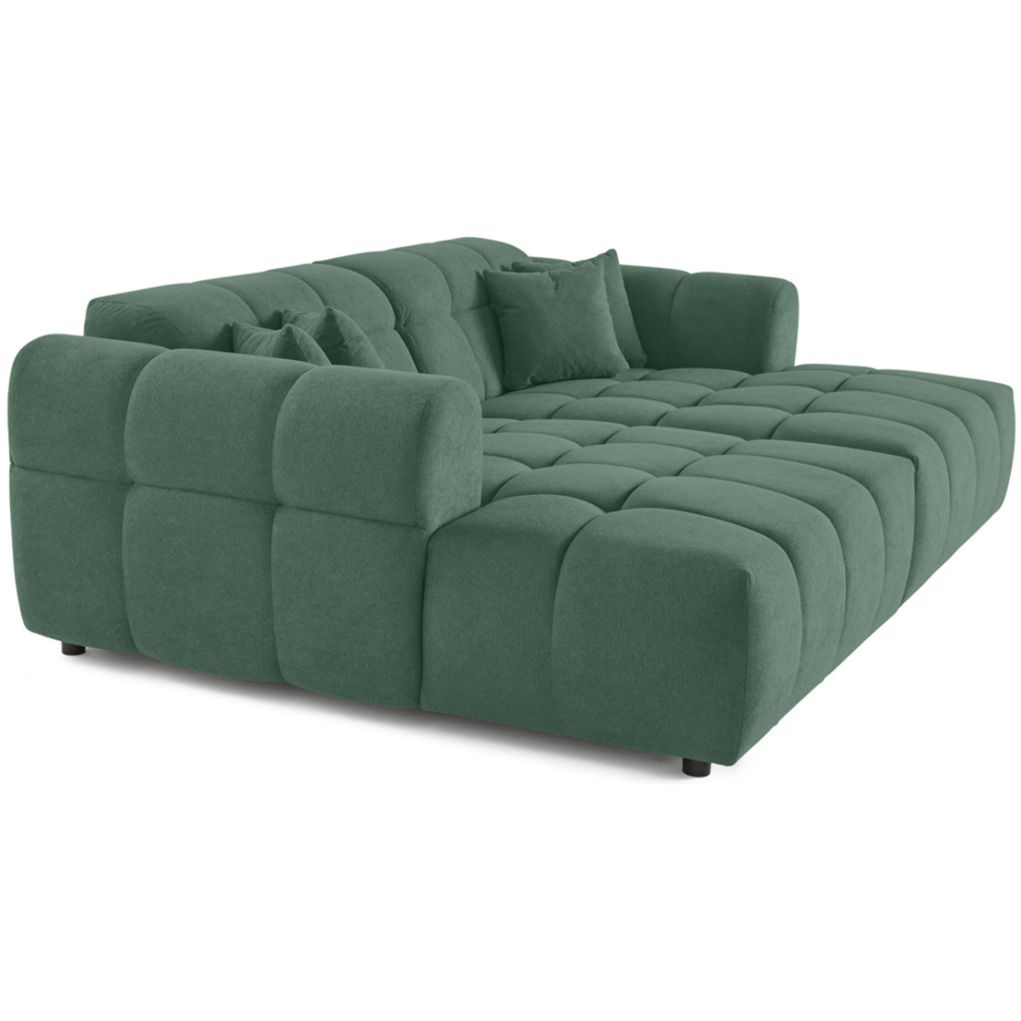 Ray - canapé droit 4 places avec double méridienne - assise profonde - en tissu texturé - Vert sauge